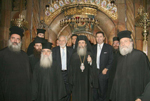 His Beatitude with the prominent guests in front of the Holy Sepulchre
