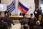 Ο π. Γεώργιος Αλευράς, Πρόεδρος της Μ.Κ.Ο.'Ελαία' κατά τη διάρκεια του χαιρετισμού του 